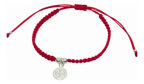 Pulsera San Benito Medalla Colgante Plata 925 Tejido Magenta 0 Mm
