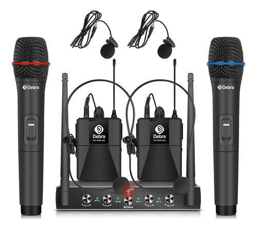 Debra Audio Pro Uhf Sistema De Micrófono Inalámbrico De 4. Color Con 2 De Mano Y 2 Bodypack (b)