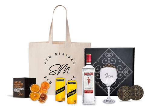 Kit Gin Beefeater Con Copa Grabada + Agua Tonica Schweppes