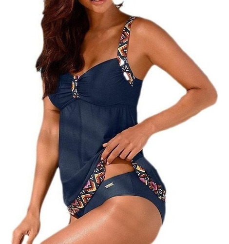 Oversized V-neck Two-piece Tankini Swimsuit