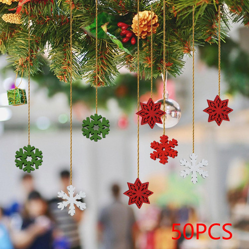 50 X Adornos Colgantes Navideños De Madera Decoraciones