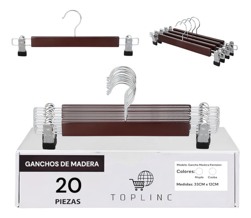 20 Ganchos Para Ropa De Madera Con Clip Antideslizantes Caoba