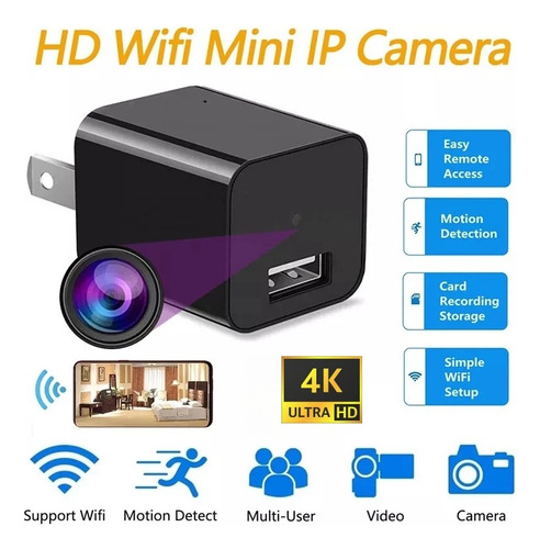 Cámara Espía Oculta 4k Mini Wifi Plug-in Negra