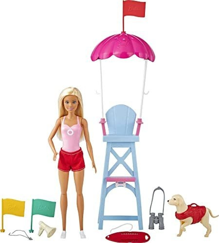 Barbie Lifeguard Playset, Muñeca Rubia (12 Pulgadas), Traje 