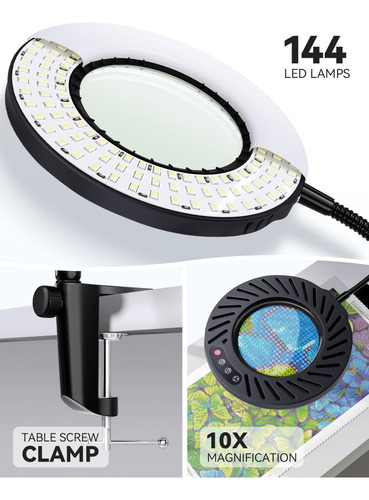 Artdot 10x Lupa Con Luz Y Soporte 144 Leds Con Lampara