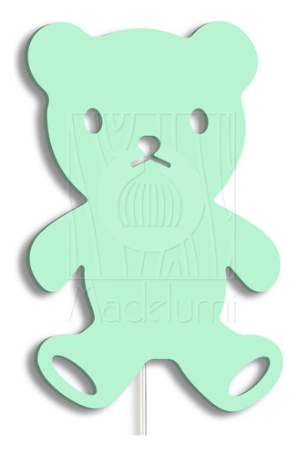 Luminária Abajur Parede Urso Madeira G9 30cm Decoração Bebê Cor Verde-claro