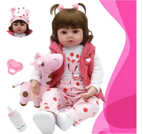 Boneca Bebê Reborn Menina Girafinha De Pelúcia Corpo De Silicone