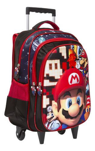 Mochila Escolar Menino Super Mario Rodinha Tam G Juvenil