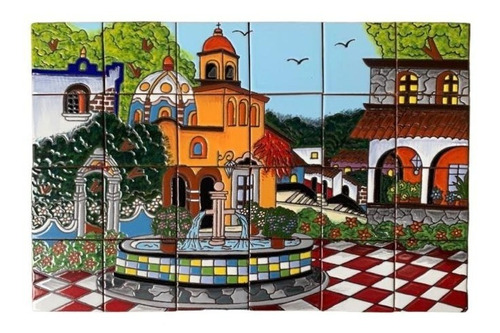 Mural 24pz Azulejo Artesanal Tipo Talavera Relieve #m024-20