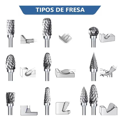 Set Fresas Lima Rotativa 1/8 Metal Duro 20 Piezas