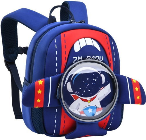 Mochila escolar Pokachila 5468 color azul marino diseño astronauta