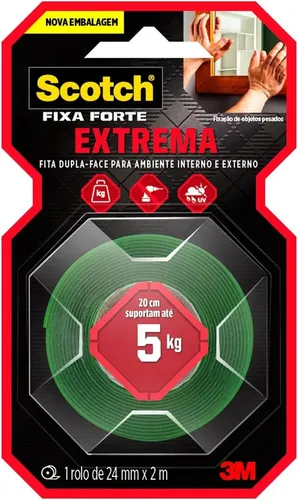 Fita dupla face fixa forte 3M 24mm x 2m 1810