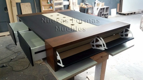 Cama 2 Plazas Cajones Botinero Madera Enchapada Y Laqueado