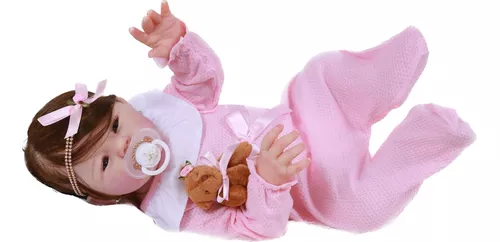 Bebê Reborn Realista Fio A Fio 100% Silicone Banho Manuzinha - R$ 499