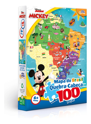 Quebra Cabeça 100 Peças Mickey Mapa Do Brasil - Toyster 8074