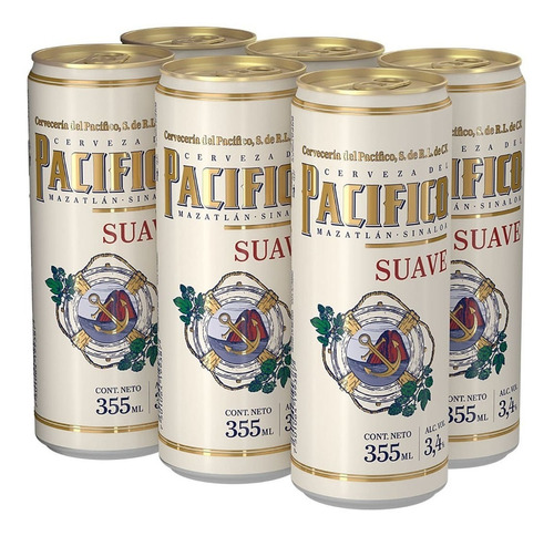 Cerveza Pacífico Suave Pilsner lata 355 mL 6 unidades