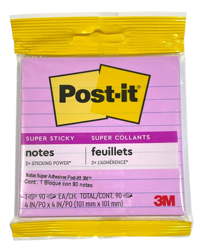 Block Notas Adhesiva 3m Post-it Super Sticky Raya 10cm 90hjs