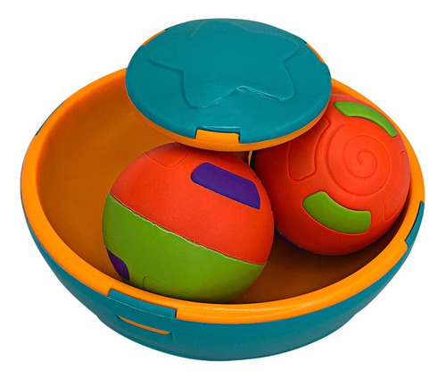 Pião Gira Ball Com 2 Bolinhas Infantil Chocalho Interativo Cor Colorido Desenho Liso