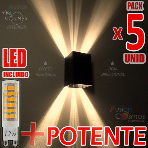 Difusor Pared Interior 9 Efectos Regulables Led 12w Pack X5u