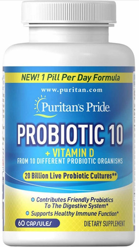 Probiotic 10 Puritans Pride + Vitamina D. 20 Billones