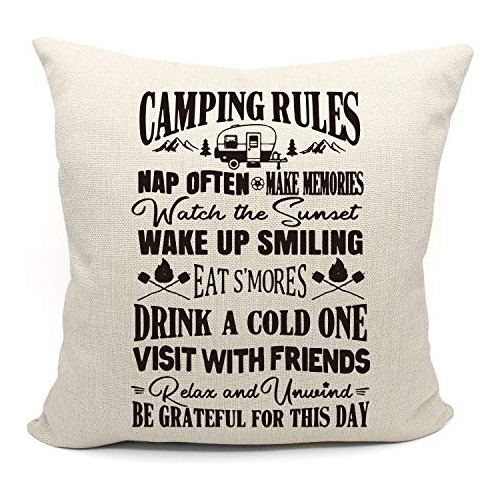 Reglas De Camping Funda De Almohada Rv, Almohadas De Ti...