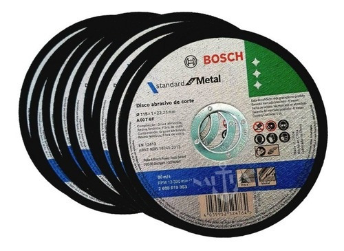 10 Discos De Corte Bosch P/ Aço E Inox 115x1,0x22,23