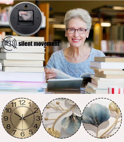 Fmnnfp - Reloj De Pared Grande De 33 Pulgadas, Diseño Creativo De Hojas De Ginkgo De Metal, Silencioso, No Hace Tictac, Reloj De Pared Para Sala De Estar, Recámara, Hogar
