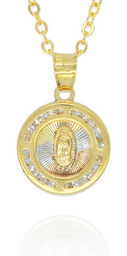 Collar Virgen Redonda. Oro Laminado 14k, Primera Comunión