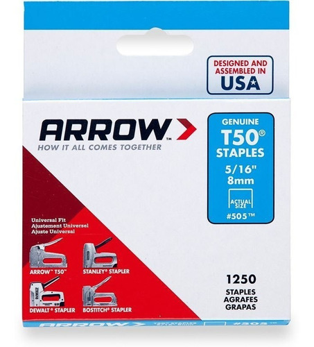 Grapas Arrow T50 5/16   (8mm) Caja 1250 Unidades  50524sp