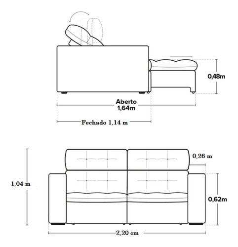 Sofá 3 Lugares Turmalina 220 Cm