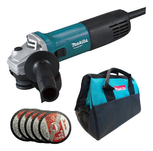 Kit Esmerilhadeira Angular Makita + 5 Discos P Metal +bolsa Cor Azul