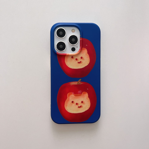 Funda De Teléfono Coreana Ins Klein Azul Con Estampado De Oso De Manzana, Encantadora Y Moderna Para iPhone 16, 15, 14, 13 Pro Max, Funda Trasera C