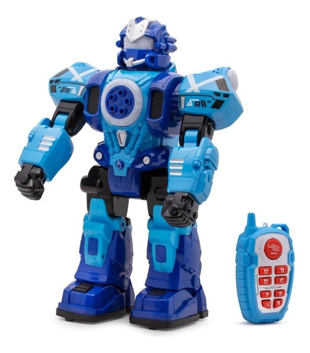 Brinquedo Robo Dança Brilha Atira Dardos Com Controle Remoto Cor Azul