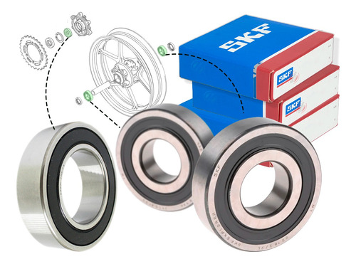 Kit 3 Rulemanes Rueda Trasera Bajaj Rouser 200 (ns Rs As)