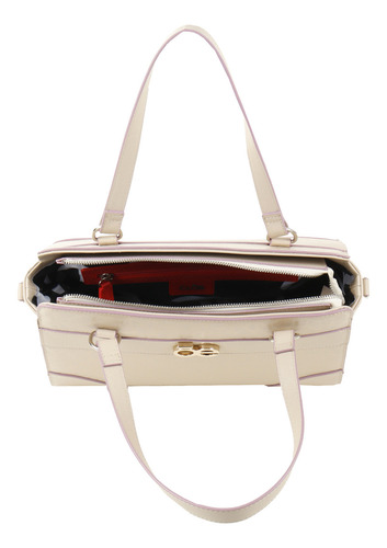 Bolsa Satchel Cloe Para Mujer Atemporal Estampado Monograma Color Nude