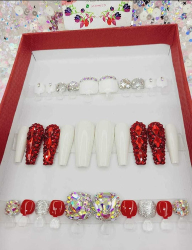 Uñas Press On Manos Y Pies - Set Rubí