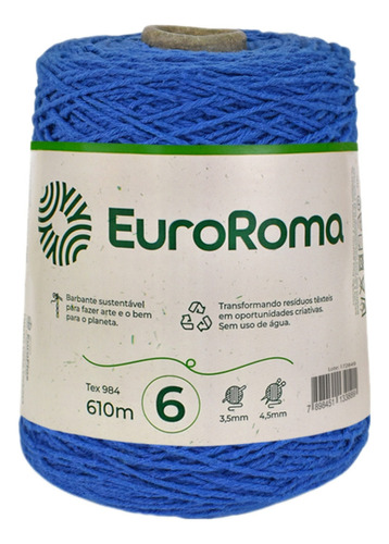 Barbante Euroroma 600g 610m Fio 6 Tricô Crochê Cores Diversa Cor Azul Royal