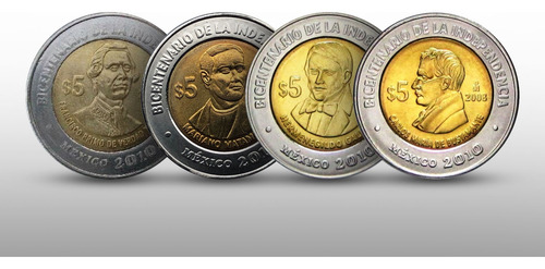 Monedas 5 Pesos Centenario De La Revolucion Y Bicentenario (Usado)