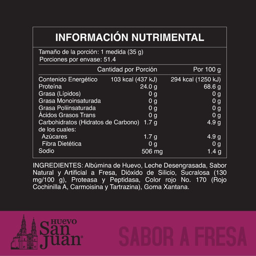 Saco de proteína de clara de ovo desidratada San Juan Fit 4 libras com sabor de morango