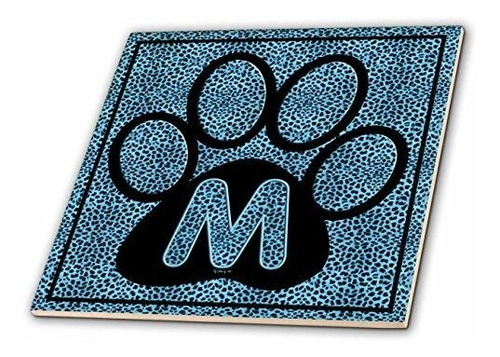 3drose Ct_25920_4 Letter M Blue Cheetah Print Cat Paw-cerami