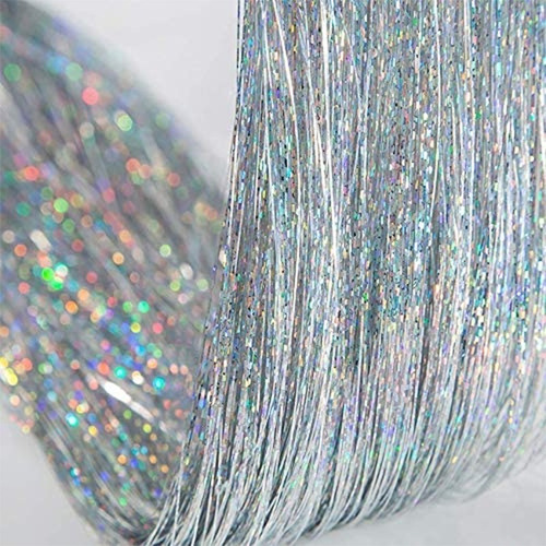 Hilos De Oropel Metalicos Para Cabello Plateado Holografico