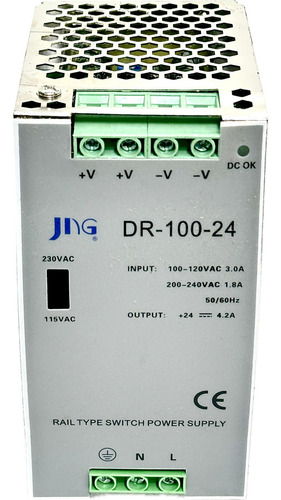 Fonte Chaveada trilho Din Dr-100-24 100w Entrada 110/220v saída dupla 24vcc 4,2a Jng