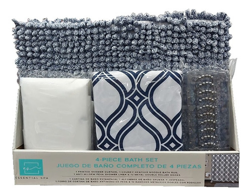 Set Para Baño Cortinas Y Tapete Essential Spa Azul