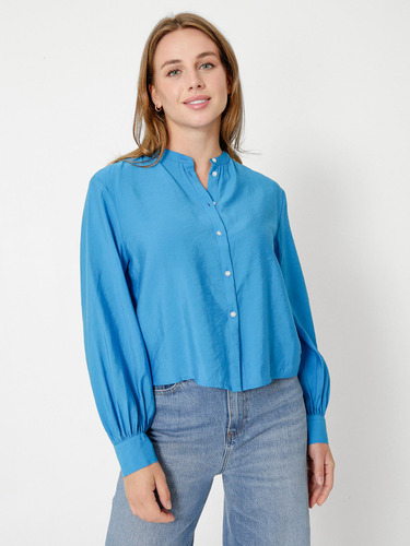 Camisa Sin Cuello Cropped Mujer Tommy Hilfiger Azul