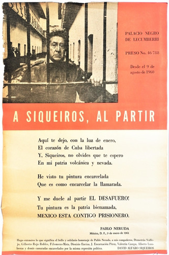 Pablo Neruda A Siqueiros Al Partir 1961 Cartel