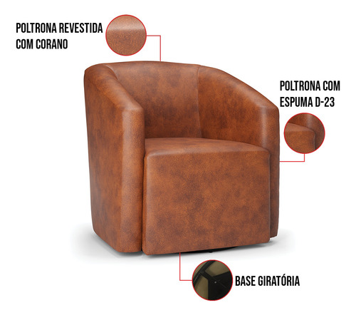 Poltrona Sala Stella Max Corano Base Giratória - D'rossi Cor Nozes