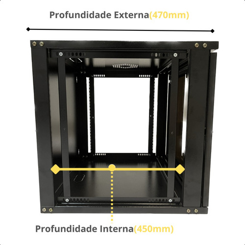 Mini Rack De Parede 12u X 470mm Padrão 19 Desmontável Preto