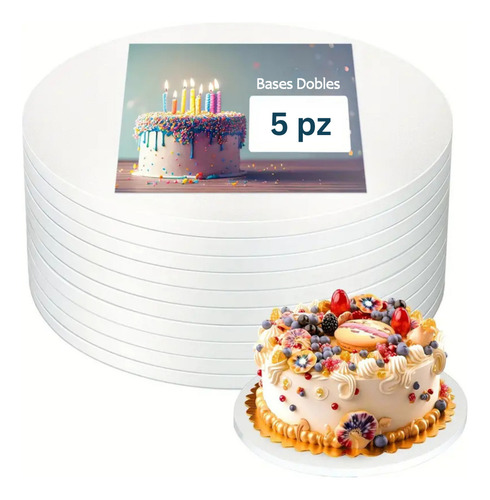 Base Doble De Cartón Para Pastel - 30cm Blanco, 5 Piezas Color Blanco