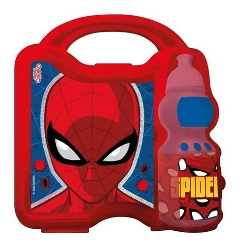 Lunchera Y Botella Deportiva Spiderman Hombre Araña Plástico Color Rojo Spiderman