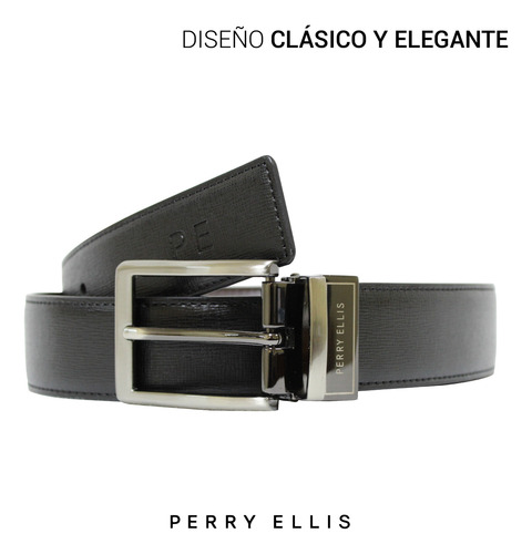 Cinturon Piel Perry Ellis Original Dos Vistas Cinto Hombre Negro 1 Piel 44 0